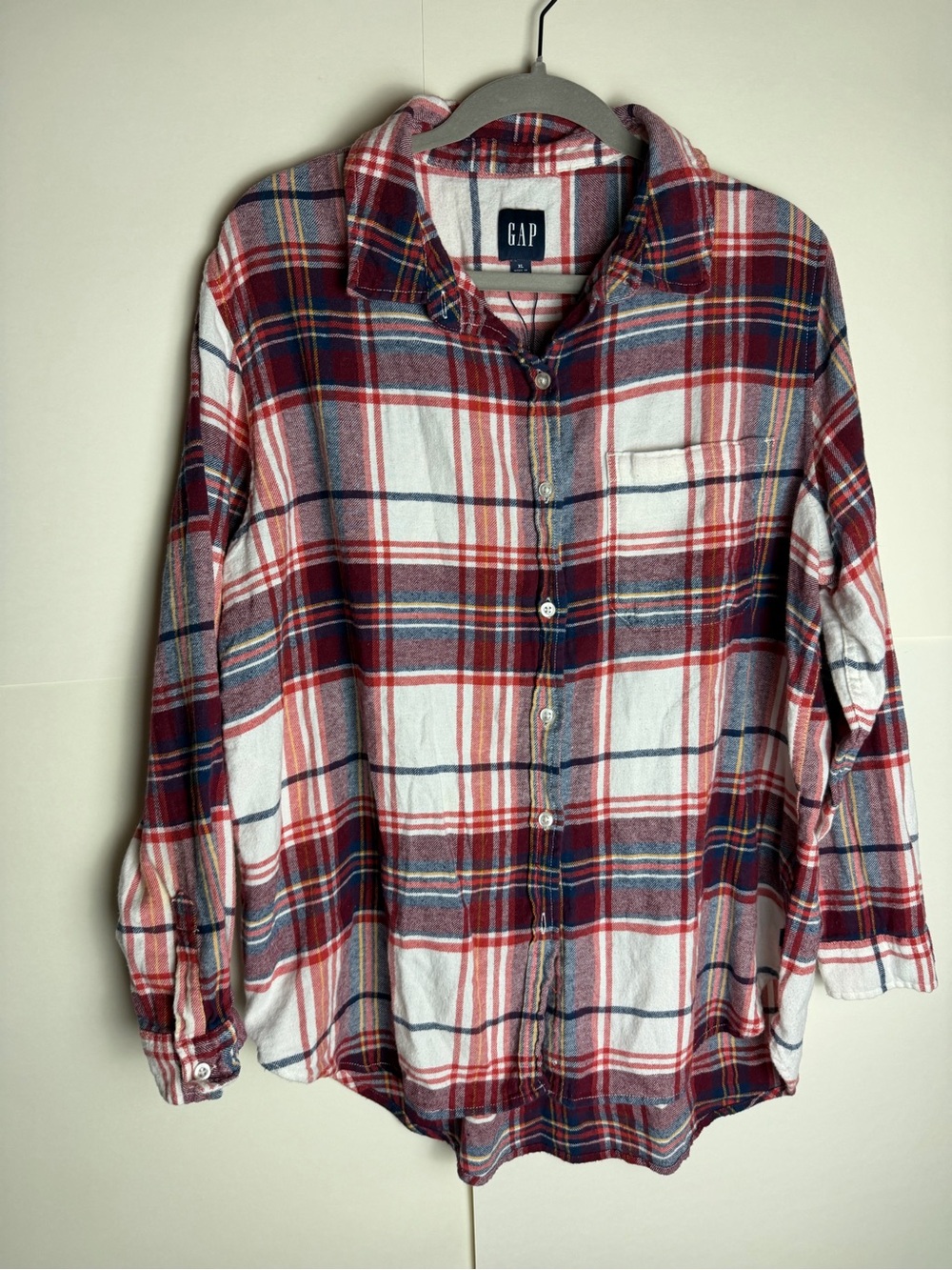 Gap Red Navy Plaid Flannel Button Down Shirt Size XL 100% Cotton